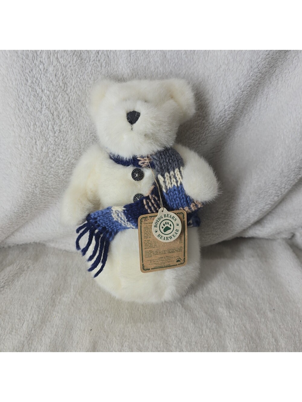 New Boyds Bears 10" Eunice P. Snowbeary Snowman  Knit Scarf & Buttons